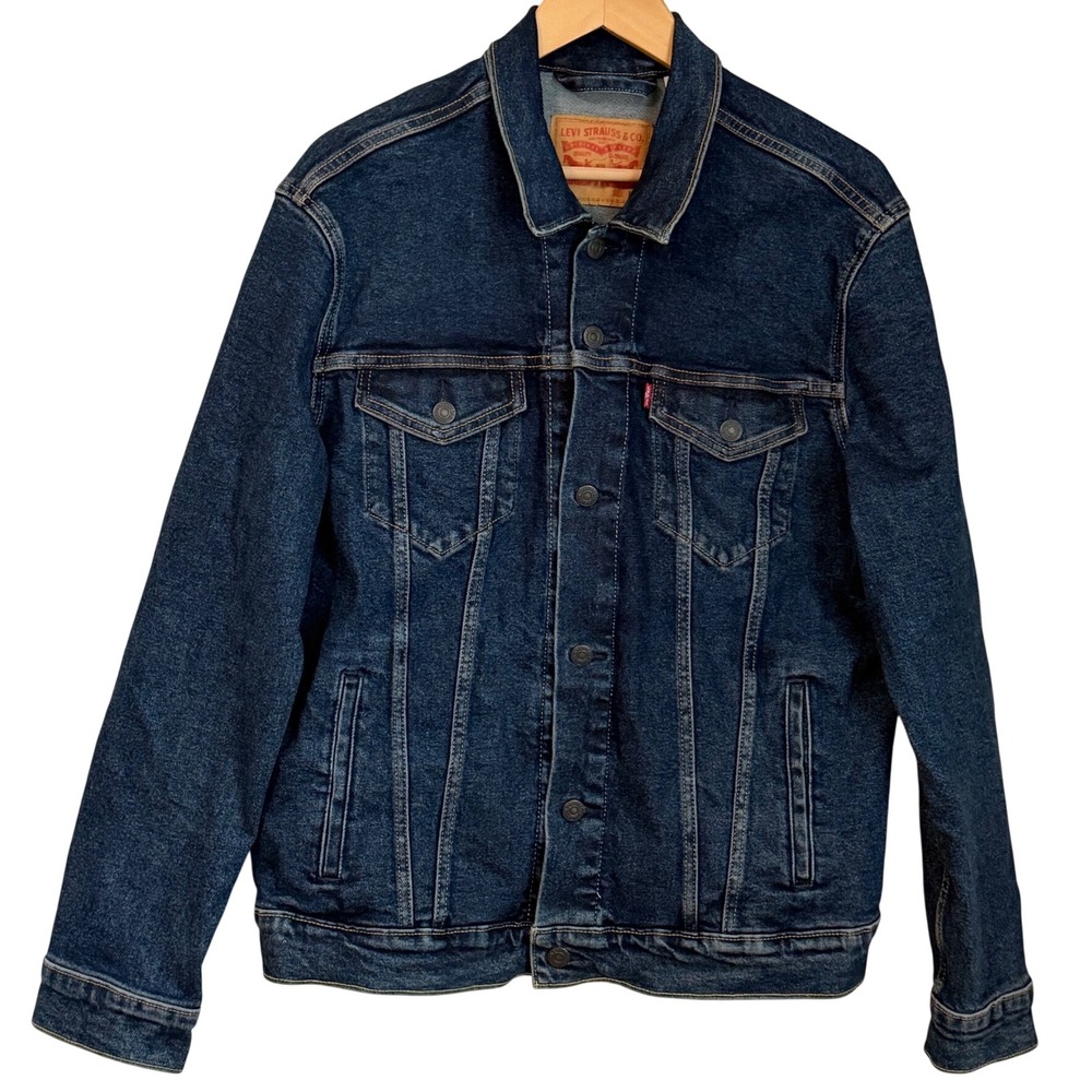 Levi's Trucker Denim Jacket Mens L Dark Wash Indigo Classic Red Tab Cotton